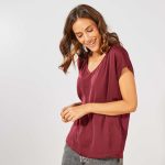 Kiabi T-Shirt Bi-Matière Col V Femme